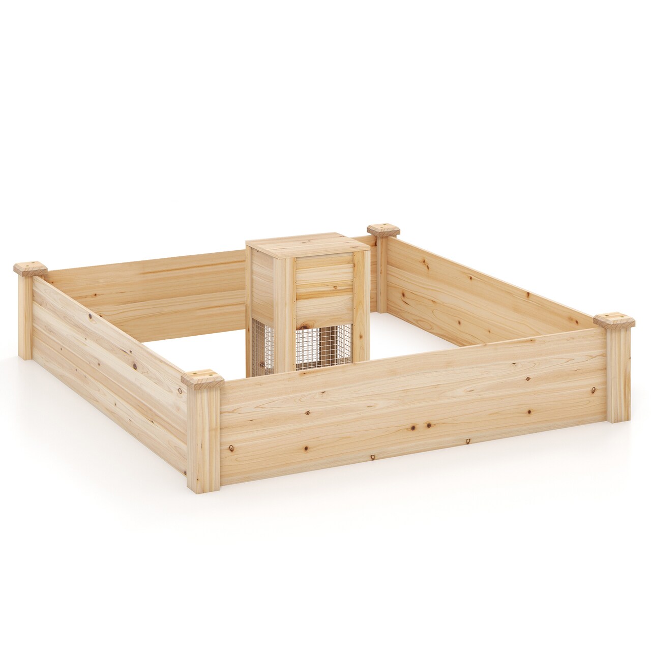 Fir Wood Raised Planter Bed with 7 Gallon Compost Bin for Herbs Vegetables Flowers